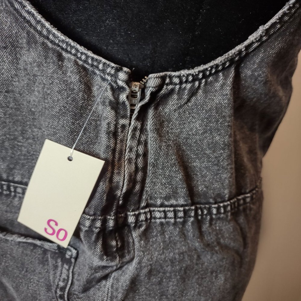 NWT Juniors' SO® Scoop Front Pinafore Dress Black Wash Denim - Picture 8 of 14